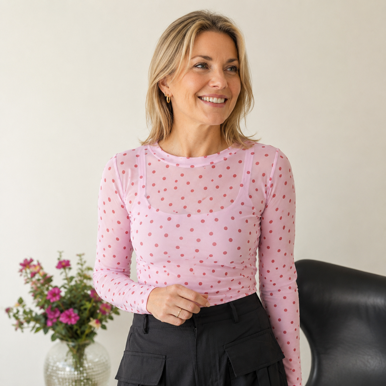 Black Colour Annie Mesh Blouse 3846 – rose dot