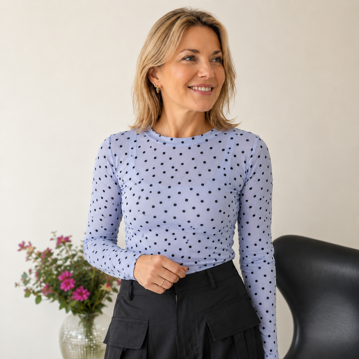Black Colour Jennie Dotted Mesh Blouse Jeans Blue – Transparent Bluse med Prikker