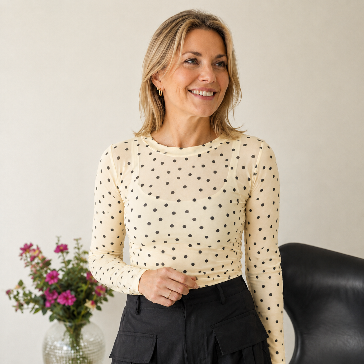 Black Colour Annie Mesh Blouse 3846 – yellow dot