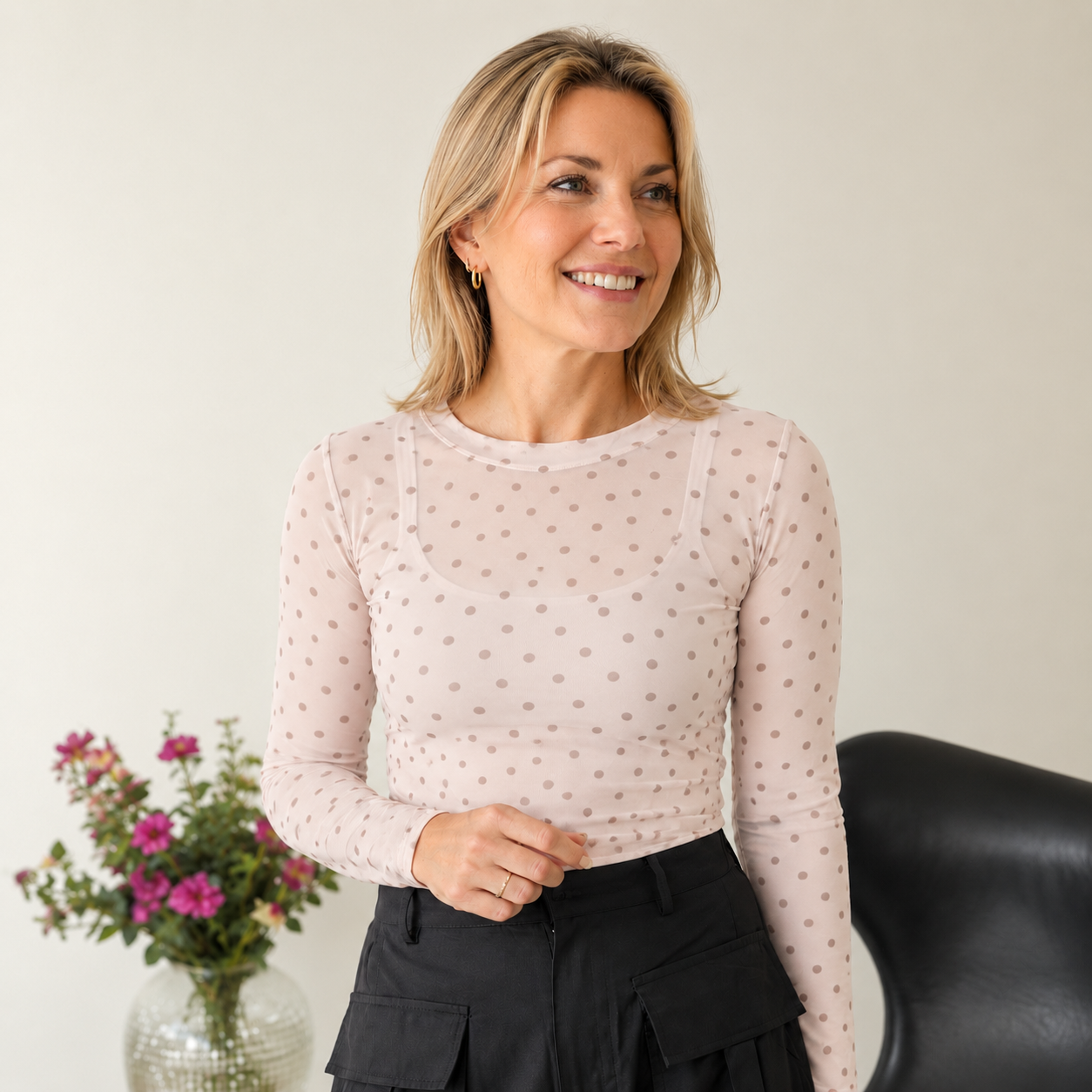 Black Colour Annie Mesh Blouse 3846 – Powder dot