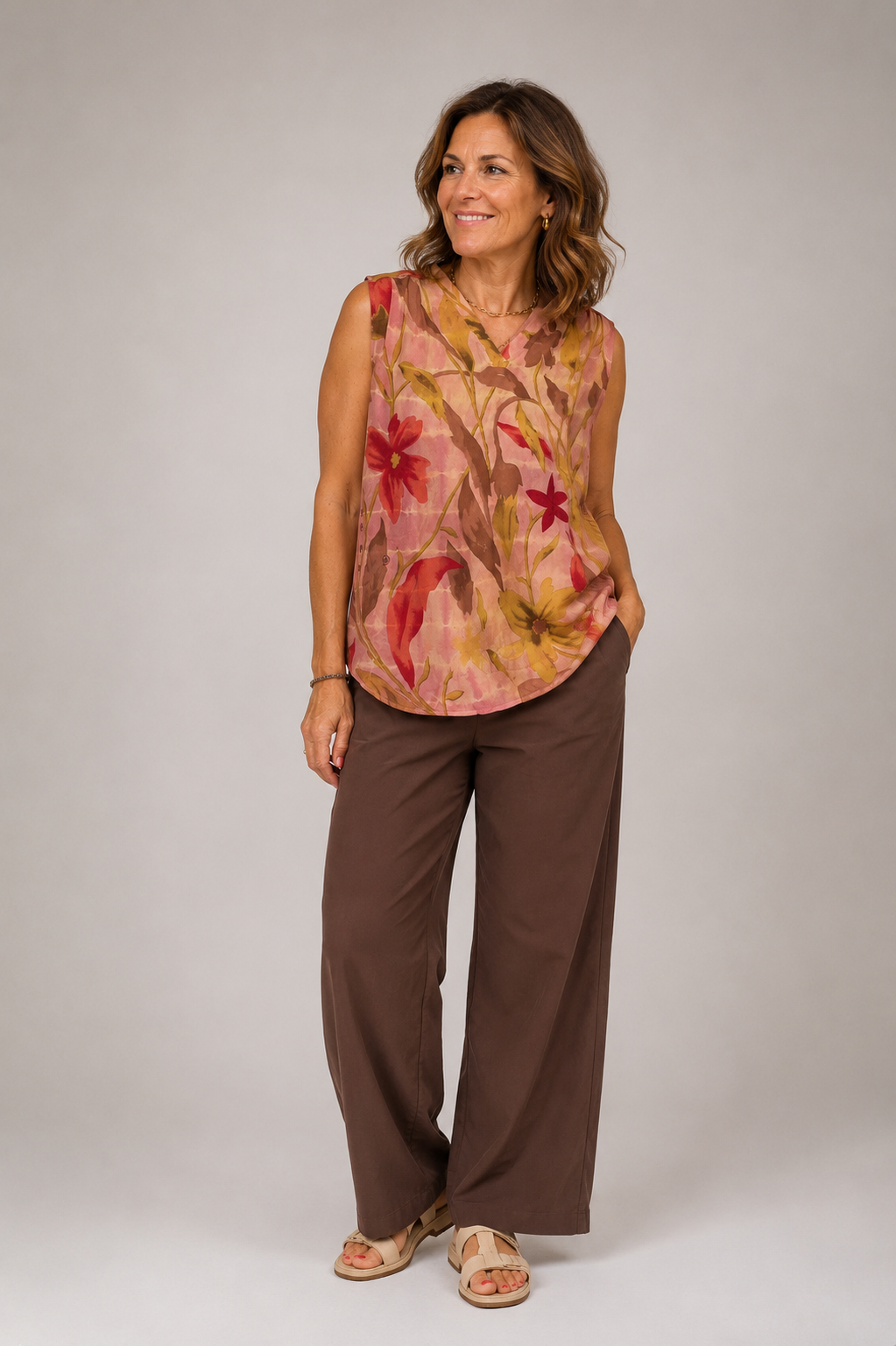 Oda Top fra Cofur Denmark – Støvet rosa - str S/M – Unika Top i Genanvendt Sari Silke