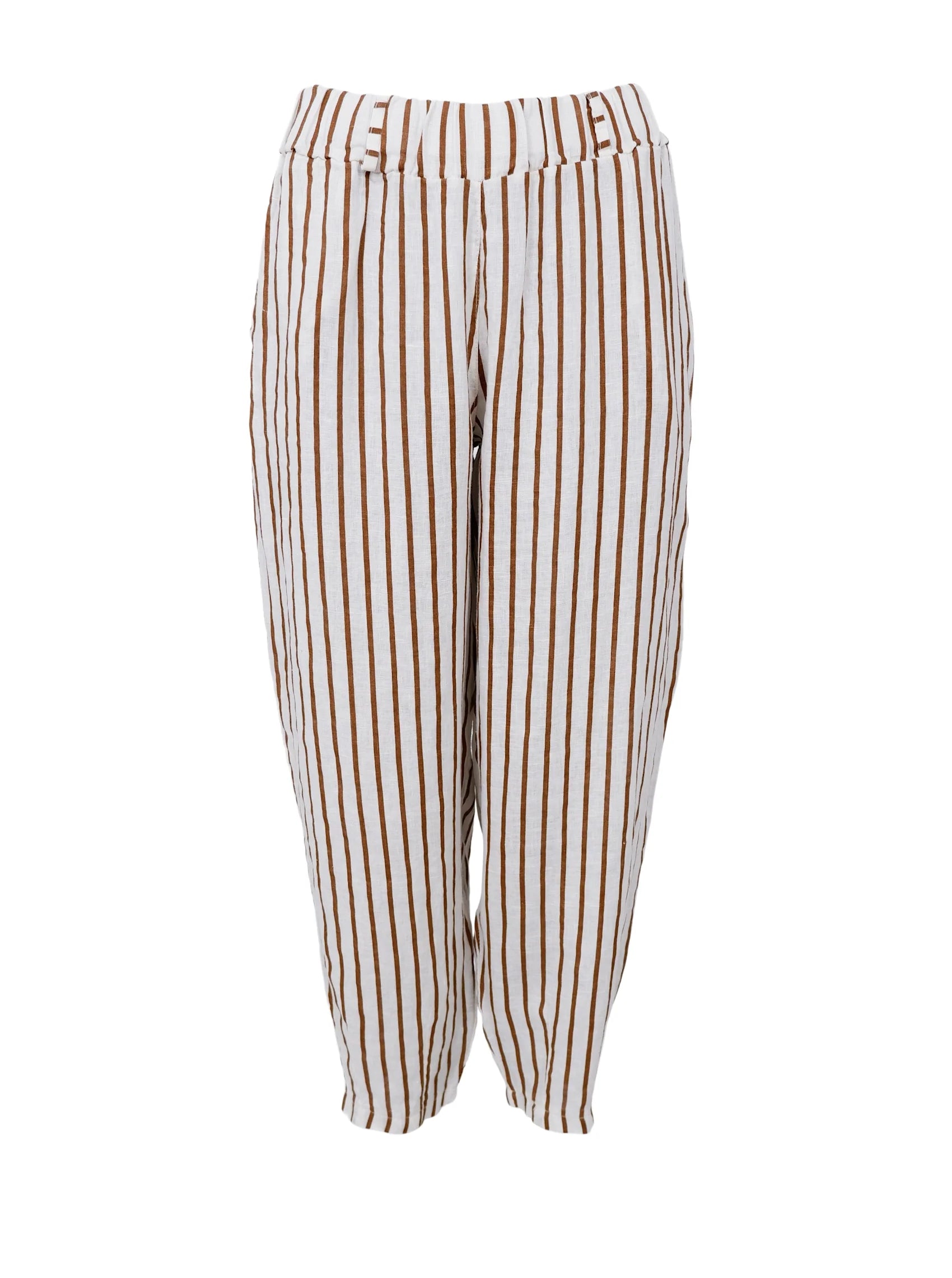 Black Colour Melina barrel hørbukser i camel stripe