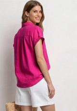 Pink sommerbluse i 100% hør