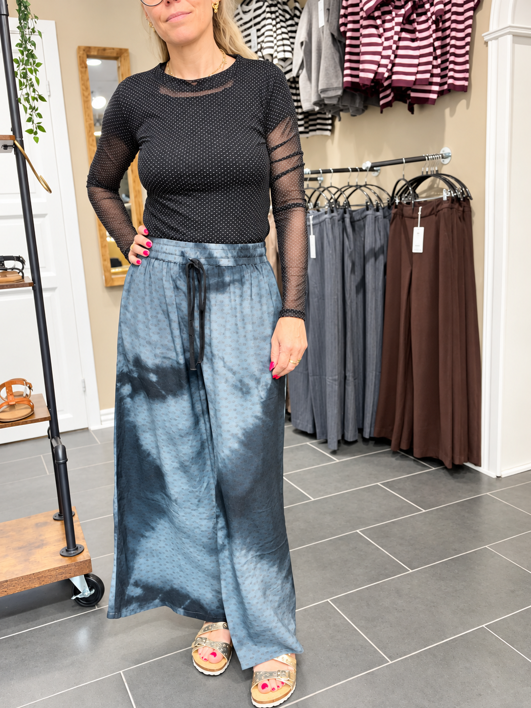 Cofur S666 wide leg bukser grå og sort med mønster onesize
