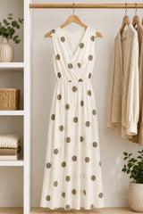 Beige midi kjole med prikket print