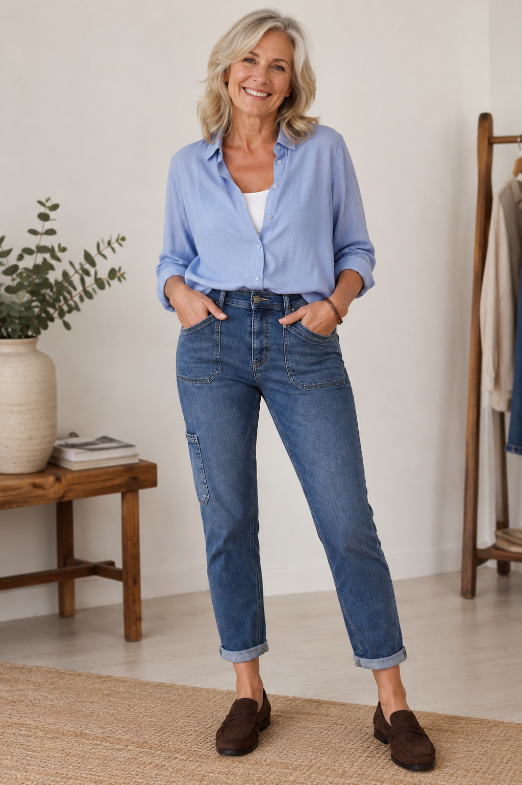 Boyfriend cargo jeans – Medium Blue Wash | Street One
