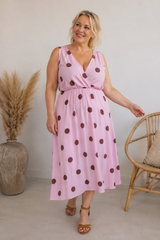 Pink midi kjole med prikket print