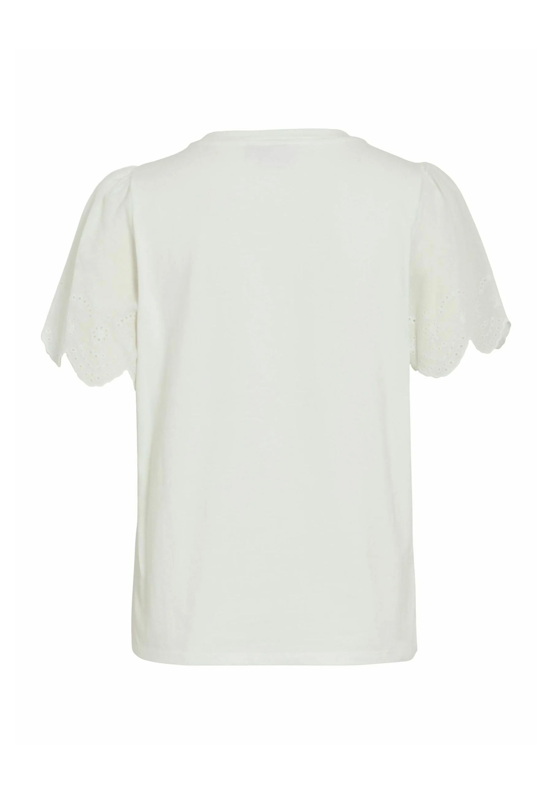VILA O-neck top i snow white med broderede detaljer