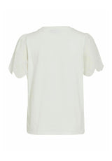 VILA O-neck top i snow white med broderede detaljer