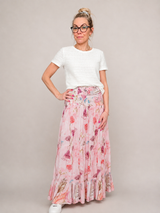 Feminin lang nederdel i rosa