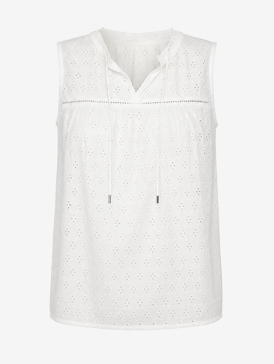 Shiffley Bluse Top – 345405 Hvid fra Street One | Elegant broderet sommertop i bomuld