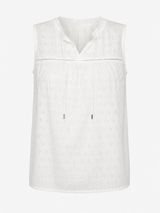 Shiffley Bluse Top – 345405 Hvid fra Street One | Elegant broderet sommertop i bomuld
