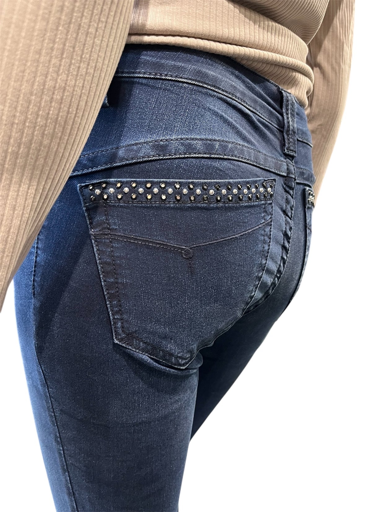 Jonny-Q P1272 Penelope Tech – mørkeblå jeans med nitte detaljer og super stretch