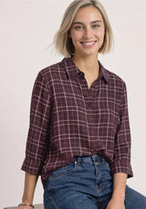 Check Shirtcollar Blouse 346858 Rustic Rouge fra Street One