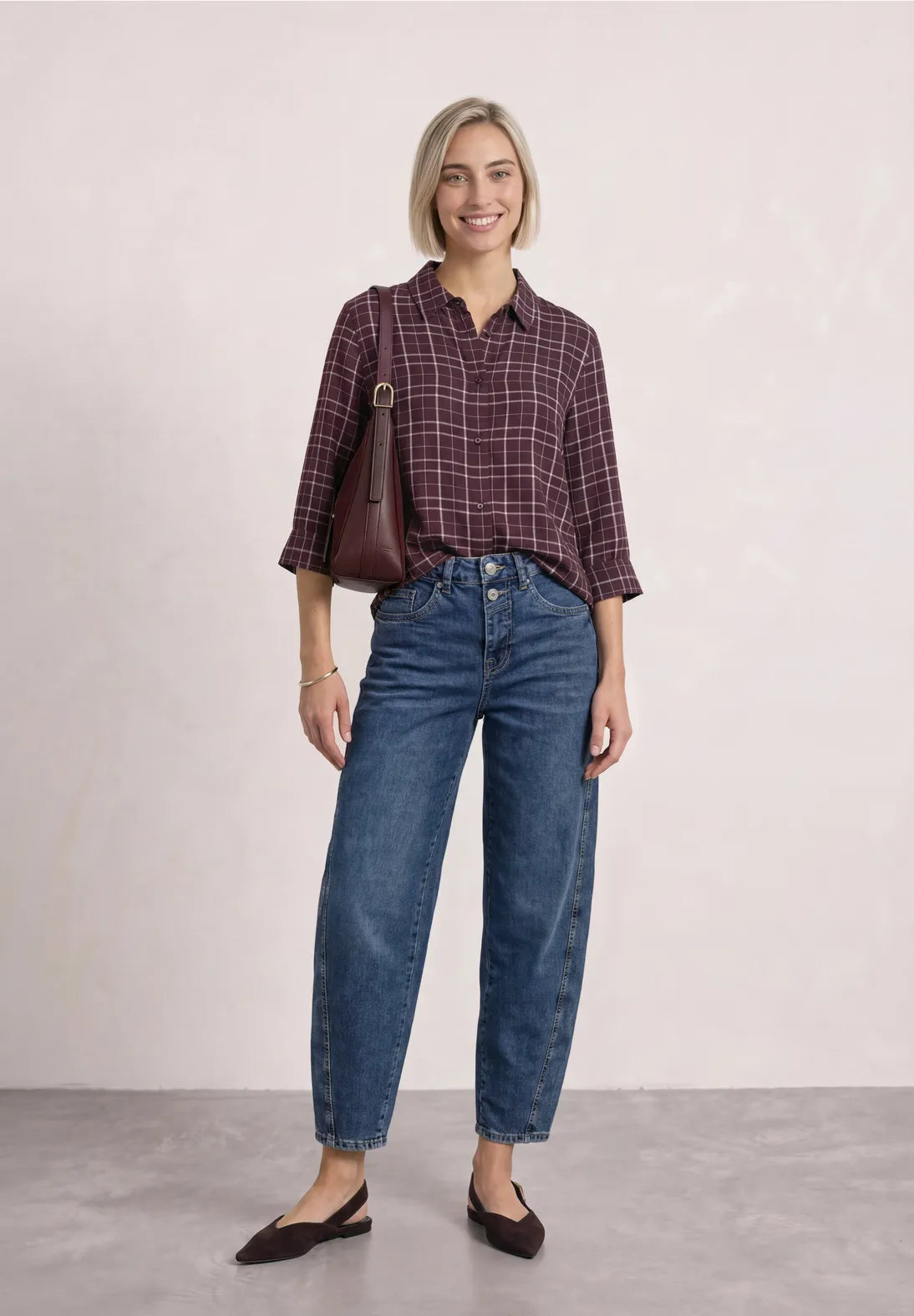 Check Shirtcollar Blouse i 100% viskose