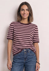 Cosy Sweater w Strip 303876 Rustic Rouge fra Street One