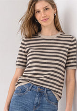 Cosy Sweater w Strip 303876 Clay Sand fra Street One