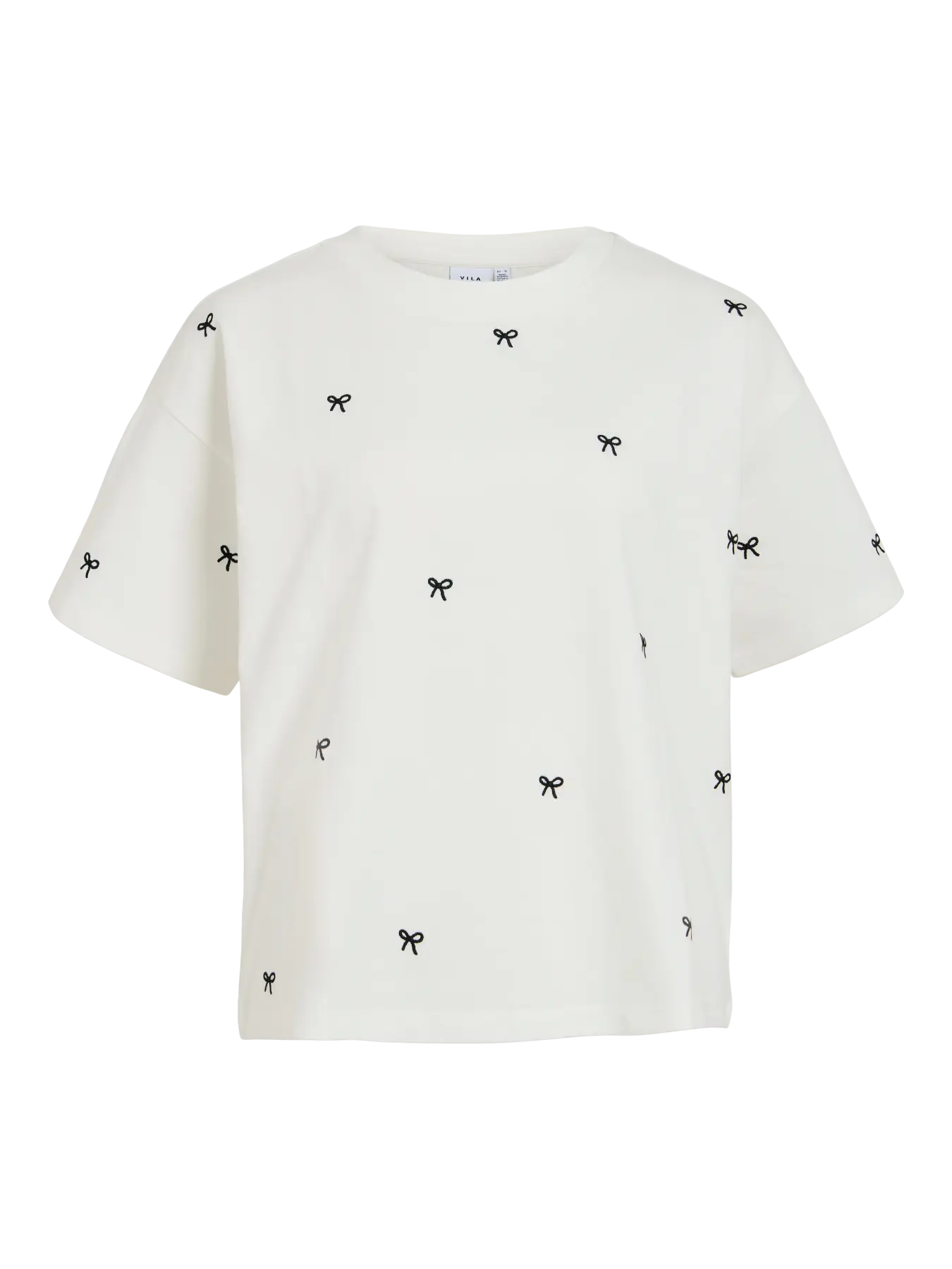 Hvid bomulds-T-shirt med broderede sløjfer