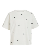 Hvid bomulds-T-shirt med broderede sløjfer