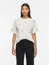 Hvid VILA T-shirt med broderede sorte sløjfer