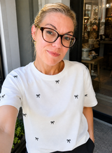 VIMONIE Bow O-Neck S/S T-Shirt 14119047 Snow White w. Black Bows fra VILA