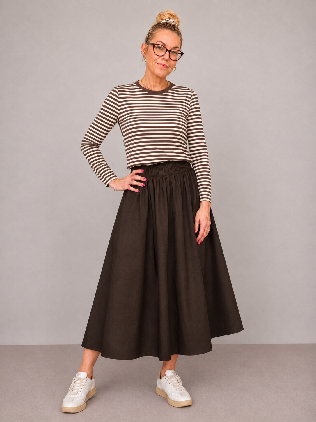 VIAVERA O-Neck L/S Top 14118320 Coffee Bean Stripe fra VILA