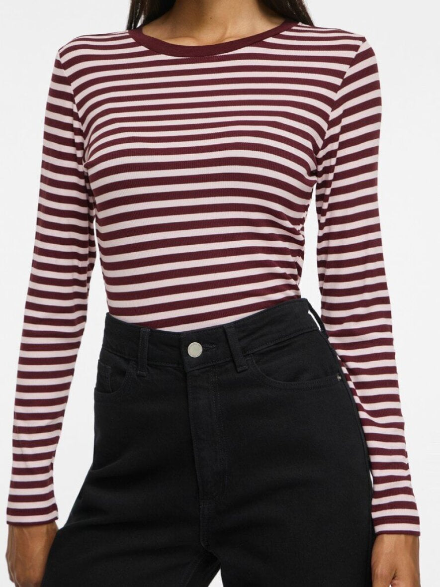 VILA langærmet ribtop i Port Royale Stripe