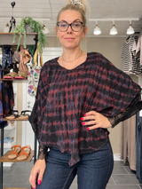 Cofur Poncho Blouse OneSize sort/rød silkebluse i vintage sari-silke