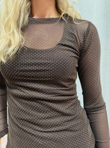 Black Colour Jessie Mesh Blouse Coffee med fine prikkede detaljer