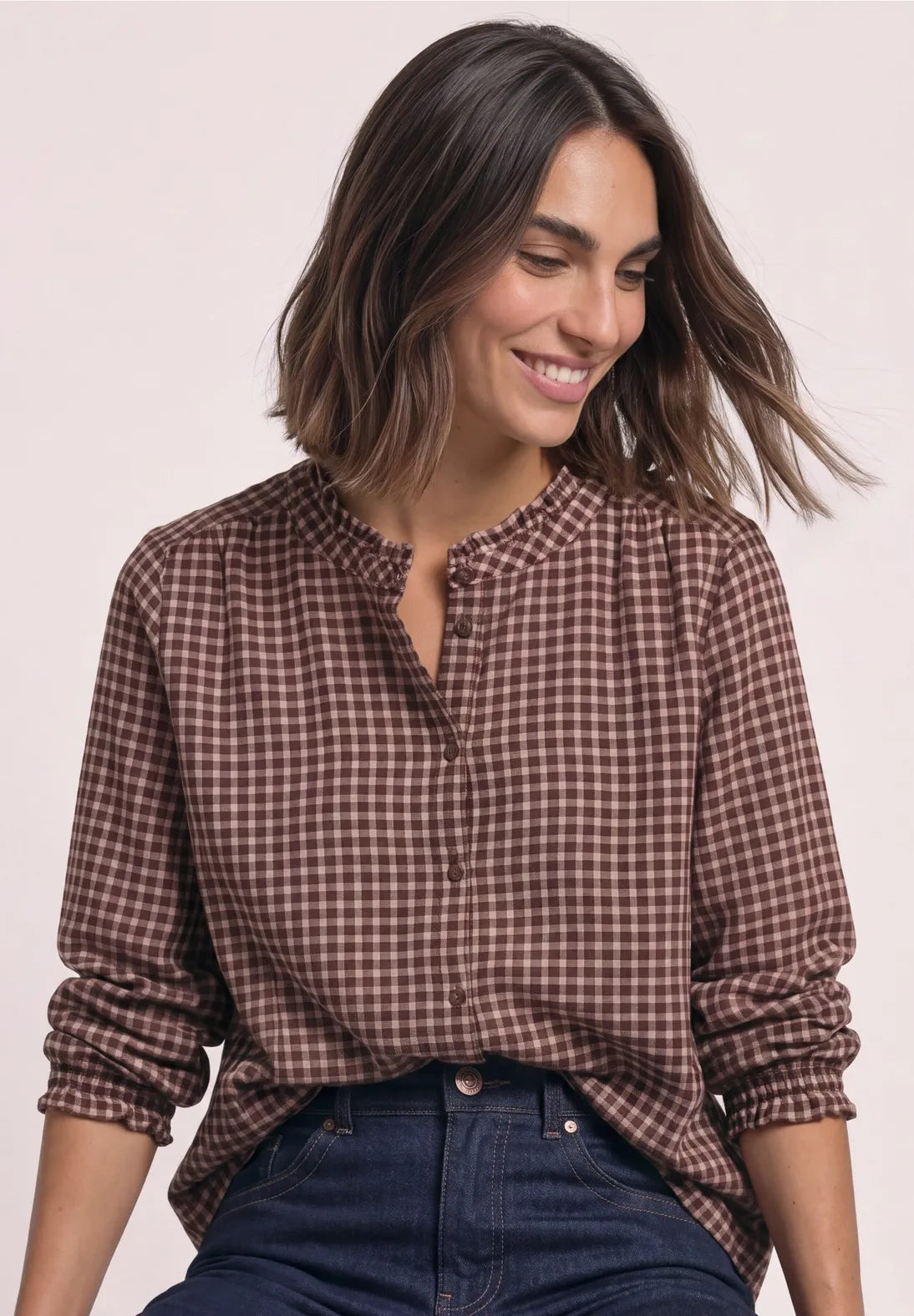 Street One Check Blouse w Frill Detail 346946 Warm Blush