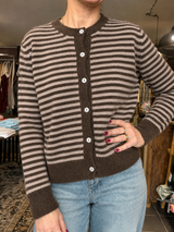 Black Colour Dell Striped Knit Cardigan 1245 Coffee
