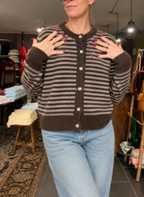 Dell strikcardigan i varme brune Coffee nuancer