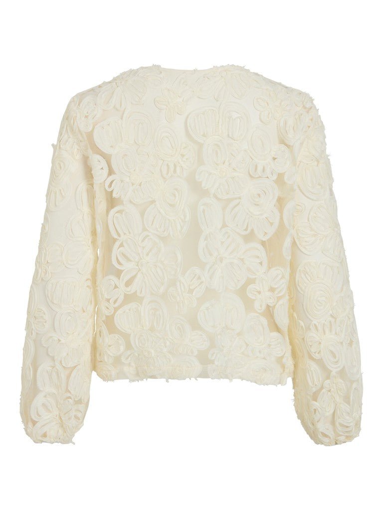 VILA VILEXIE Cardigan Birch med blomstret broderi