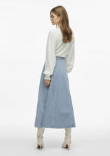 VILA - Vikomma HW midi denim skirt - blåstribet