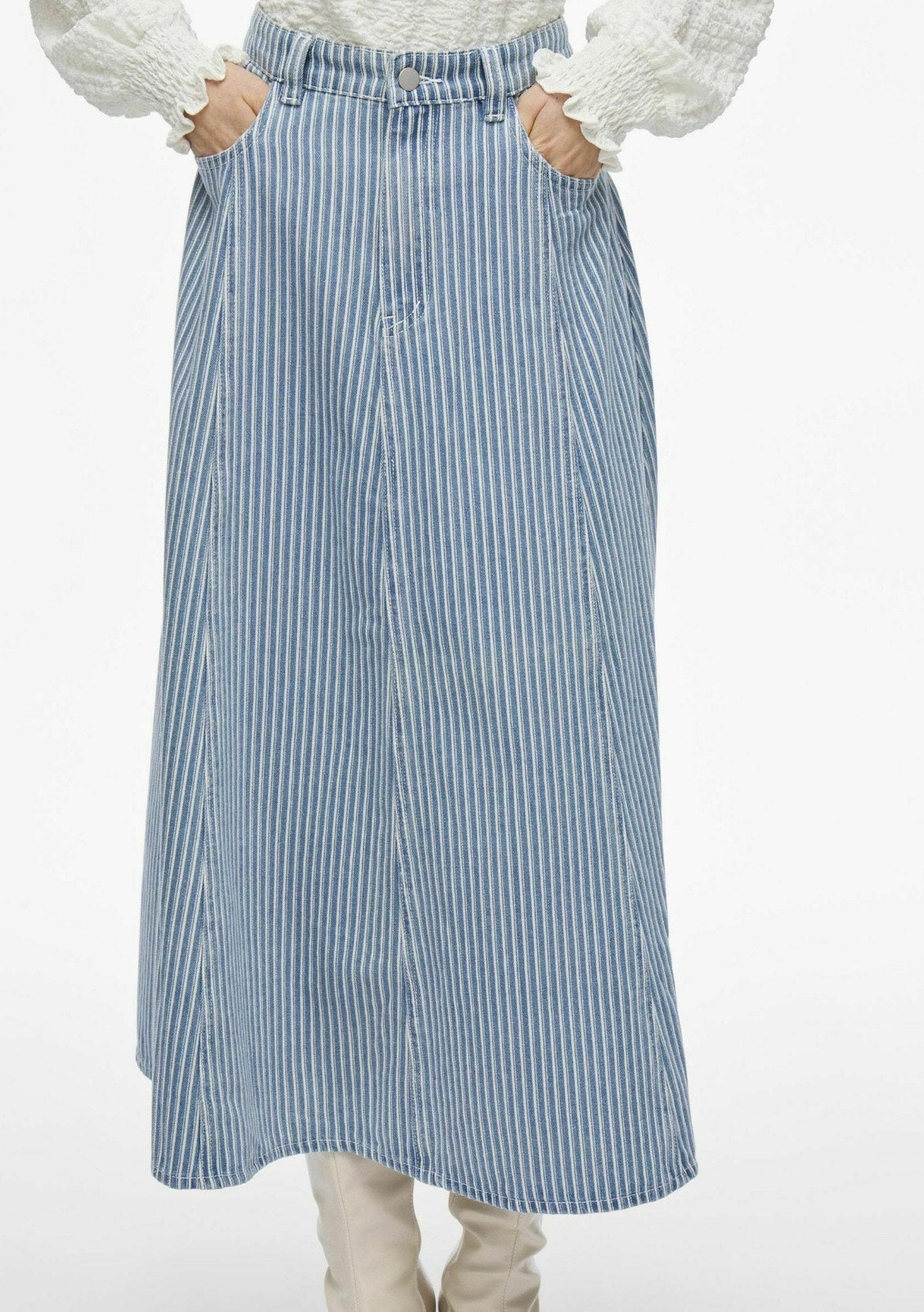 VILA - Vikomma HW midi denim skirt - blåstribet