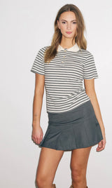 Noella - Leyna polo top - sugar grey stripe