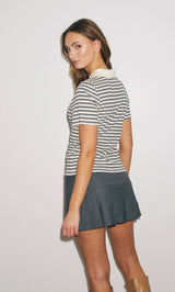Noella - Leyna polo top - sugar grey stripe