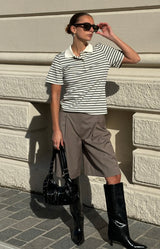 Noella - Leyna polo top - sugar grey stripe