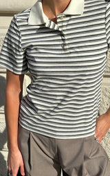 Noella - Leyna polo top - sugar grey stripe