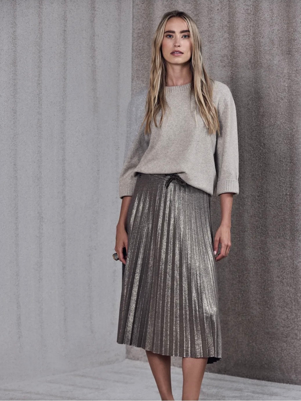 Street One - Midi plissé nederdel - glimmer beige