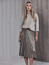 Street One - Midi plissé nederdel - glimmer beige