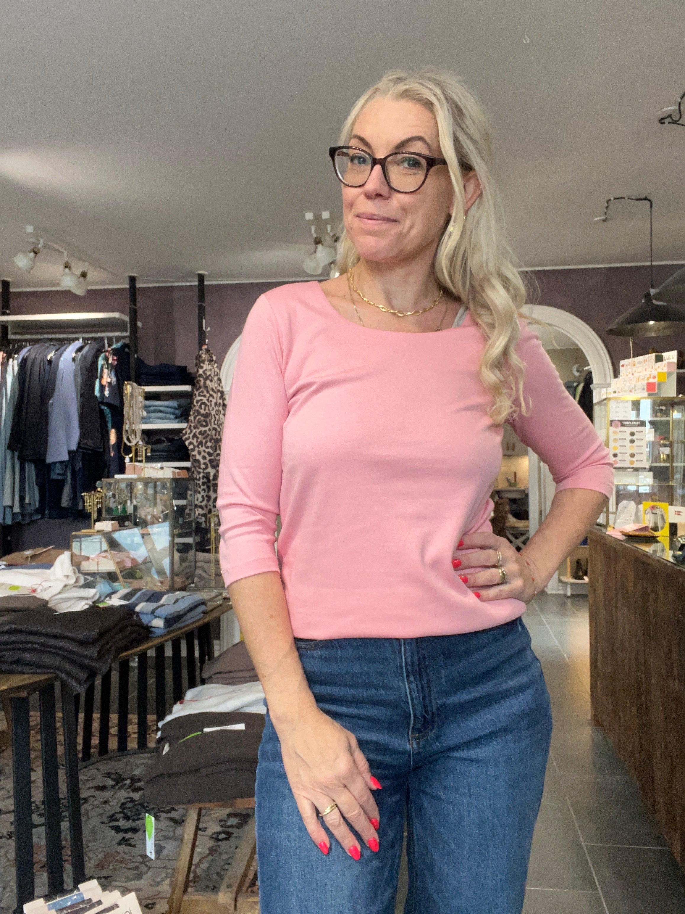 Street One Pania 317659 T-shirt i powder pink med 3/4-ærmer og rund hals