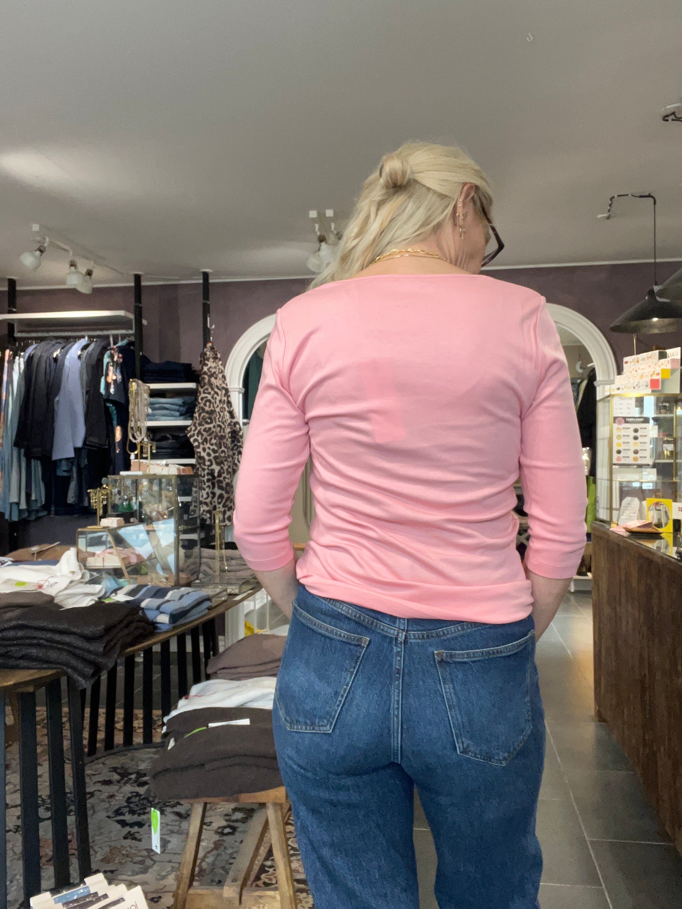 Street One Pania 317659 T-shirt i powder pink med 3/4-ærmer og rund hals