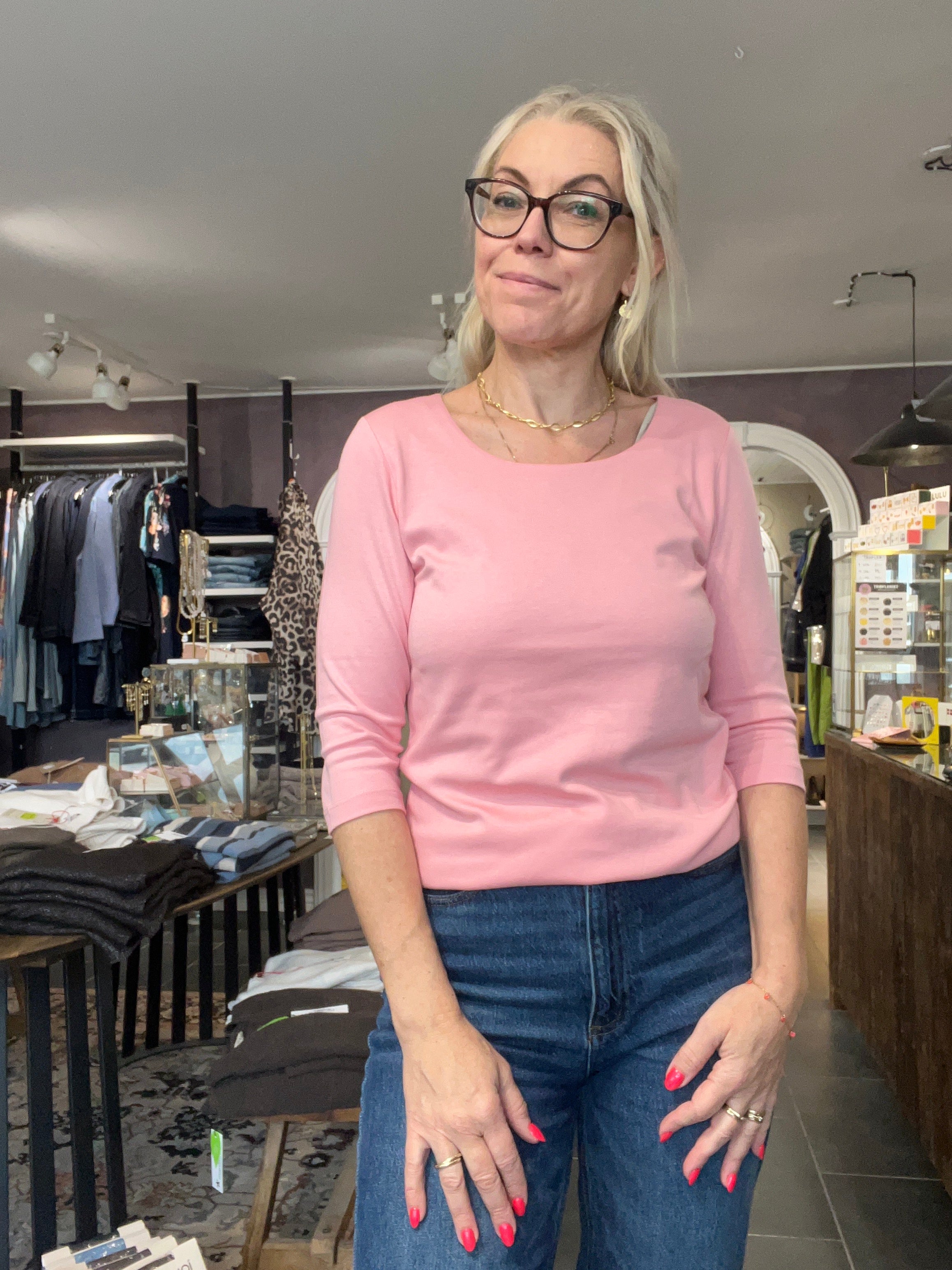 Street One Pania 317659 T-shirt i powder pink med 3/4-ærmer og rund hals