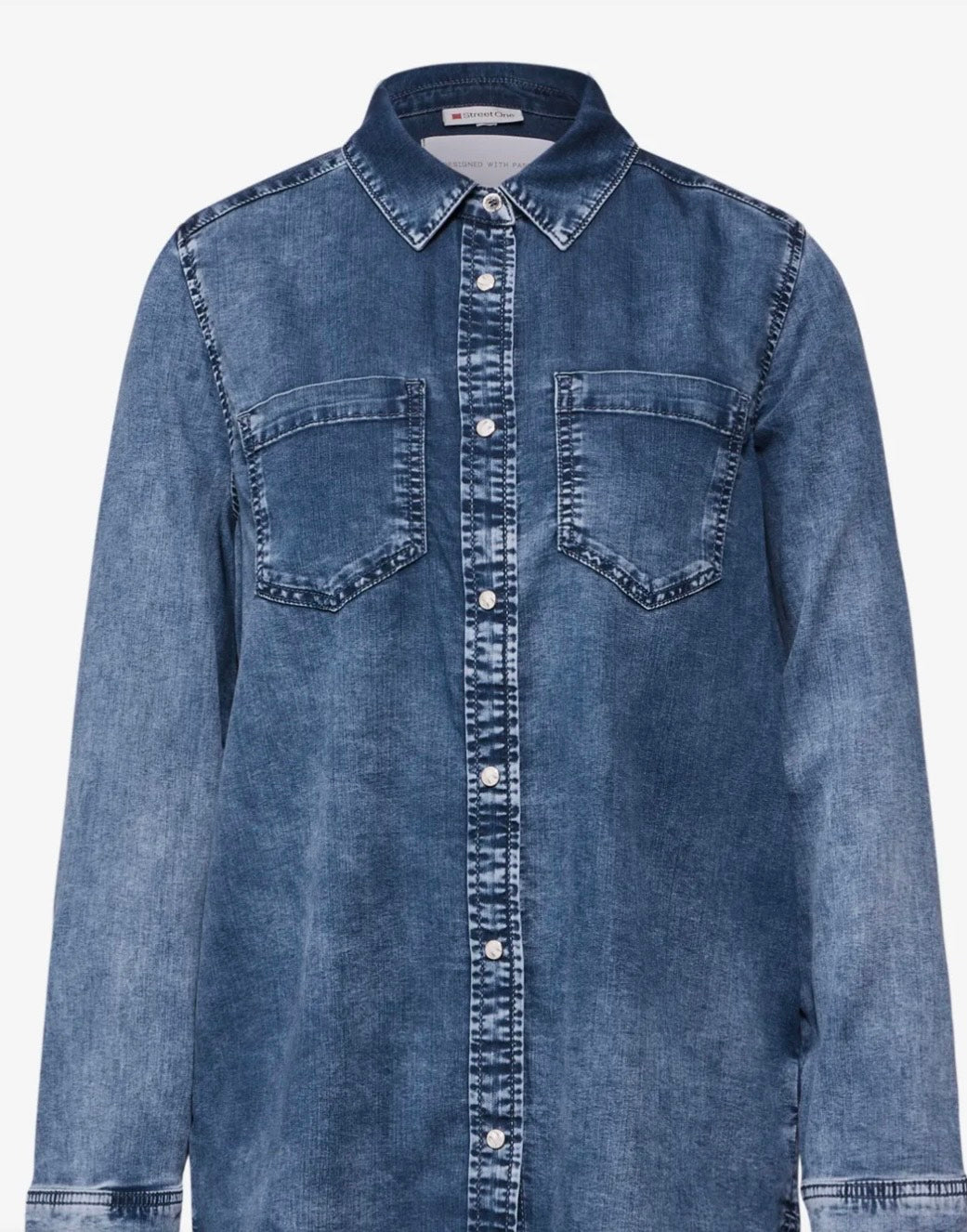 Denimskjorte med brystlommer og knaplukning – Street One 345325