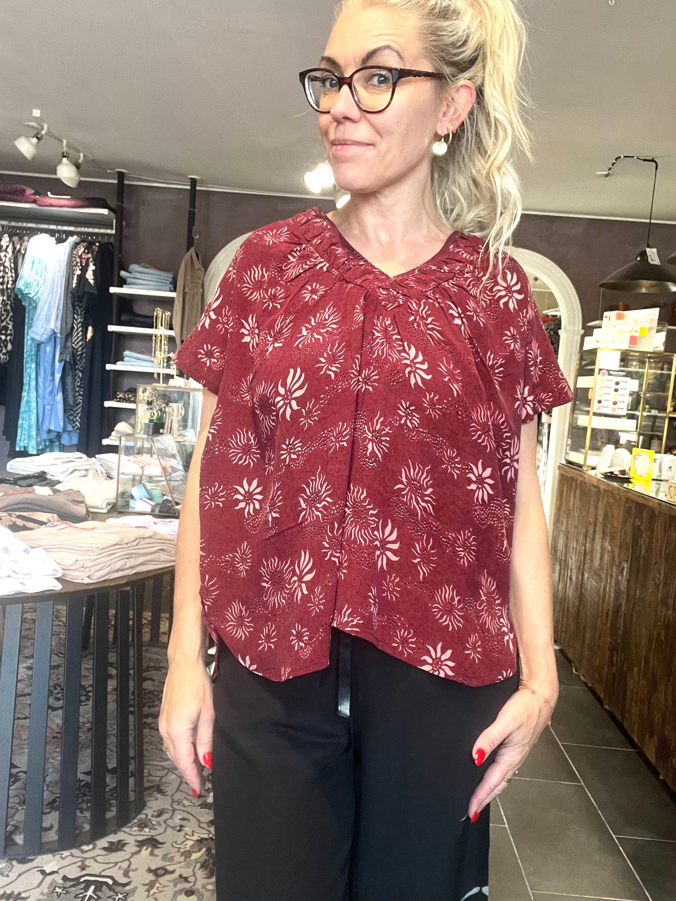Cofur IVY Blouse S255 – bordeaux OneSize silkebluse i vintage sari-silke
