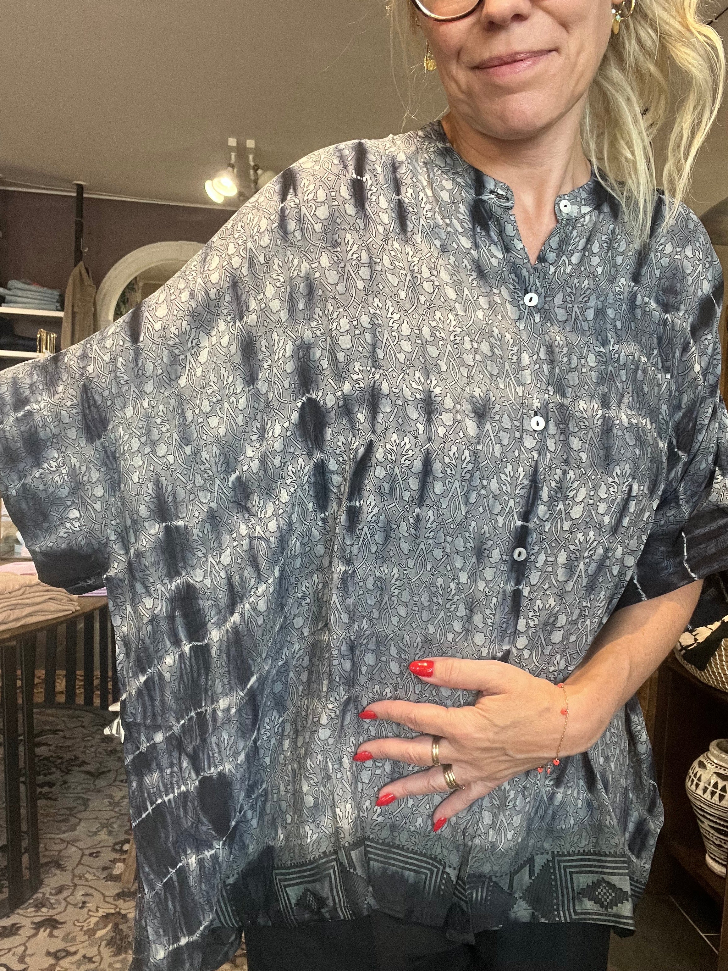 Vintage sari-silke med patina – Cofur Diva Blouse S65, unika