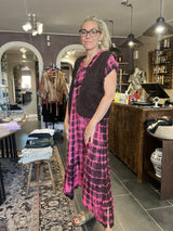 Cofur Casual Dress Long S310 – pink tie-dye unika silkekjole (S/M, 34–38)