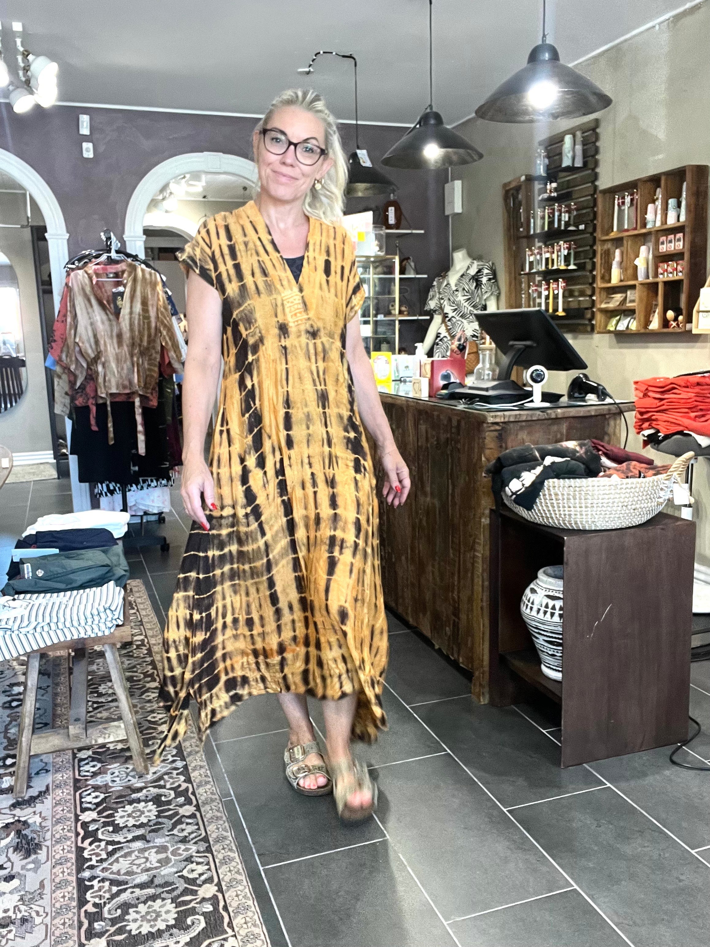 Vintage sari-silke med smuk tie-dye patina – Cofur Casual Dress Long