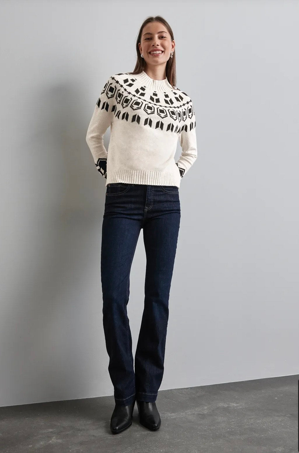 Street One - Jacquard sweater m/høj hals